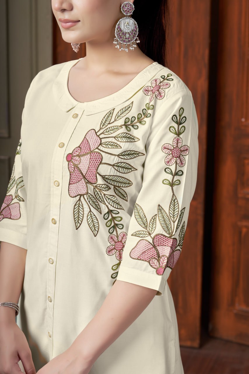 Pramukh Fab White Color Rayon Co-ords Set
