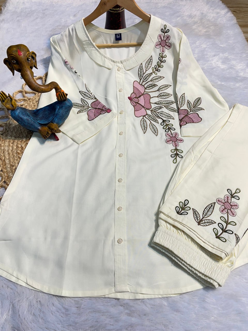 Pramukh Fab White Color Rayon Co-ords Set