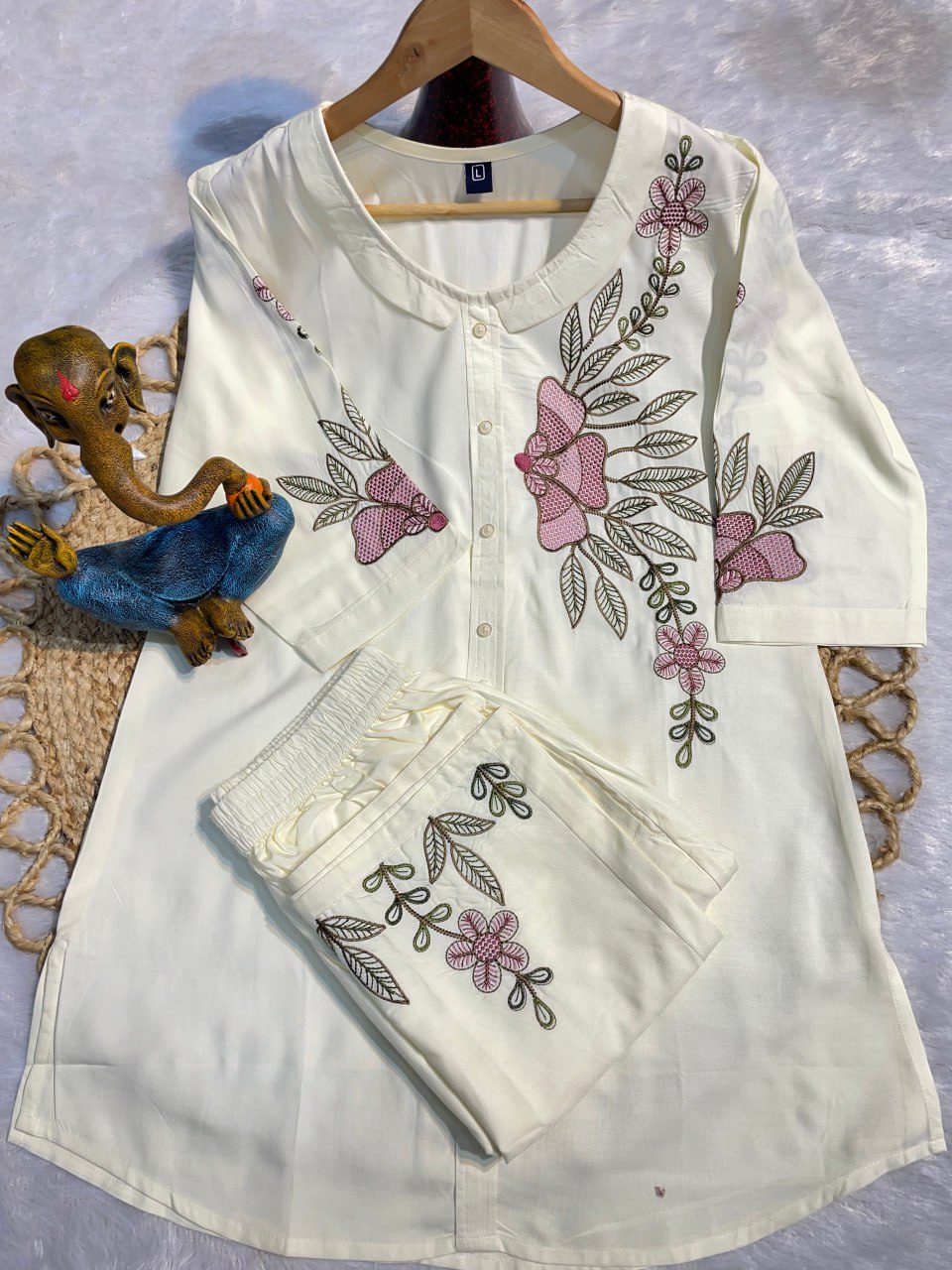 Pramukh Fab White Color Rayon Co-ords Set