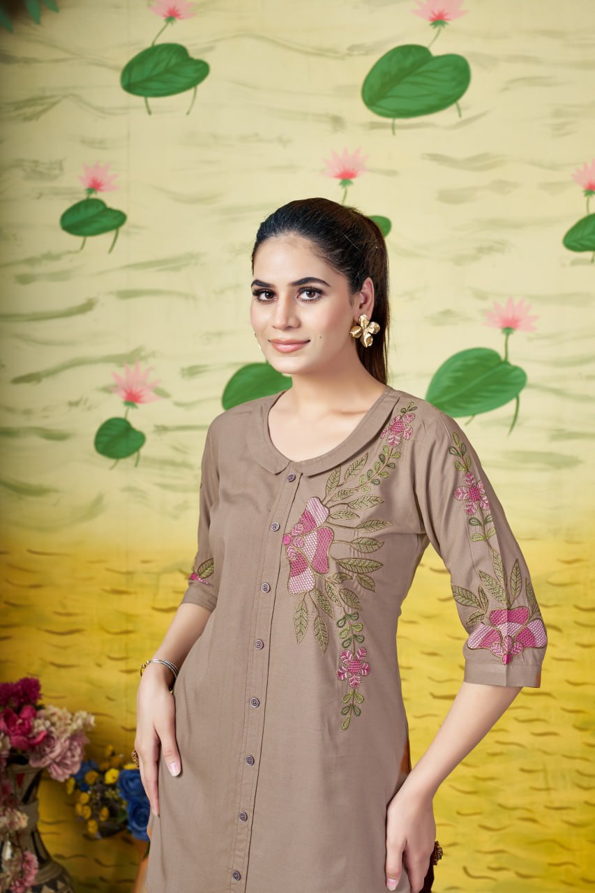 Pramukh Fab Brown Color Rayon Co-ords Set
