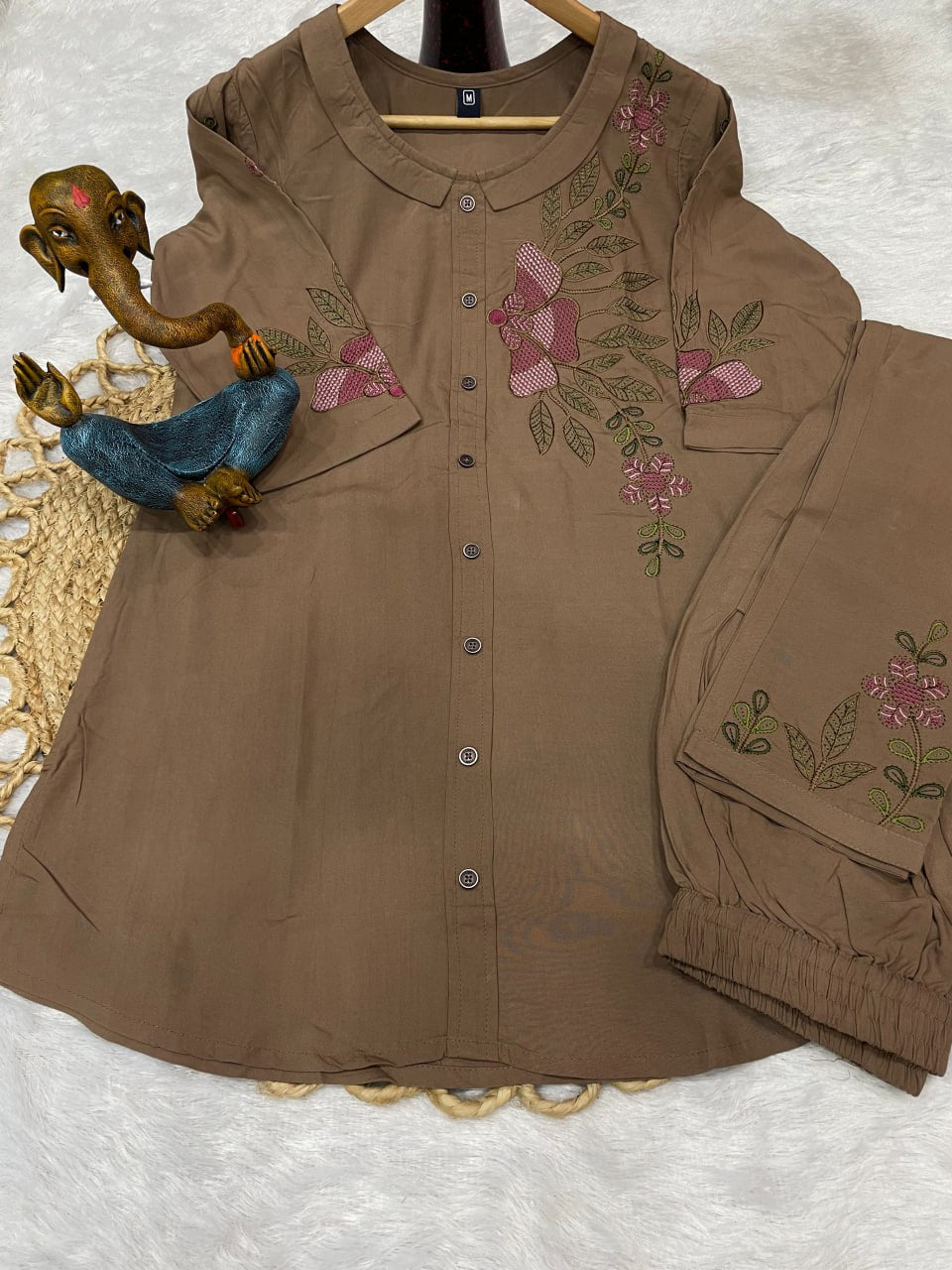 Pramukh Fab Brown Color Rayon Co-ords Set