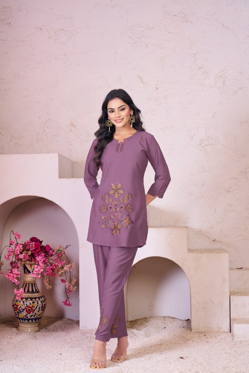 Pramukh Fab Lavender Color Rayon Co-ords Set