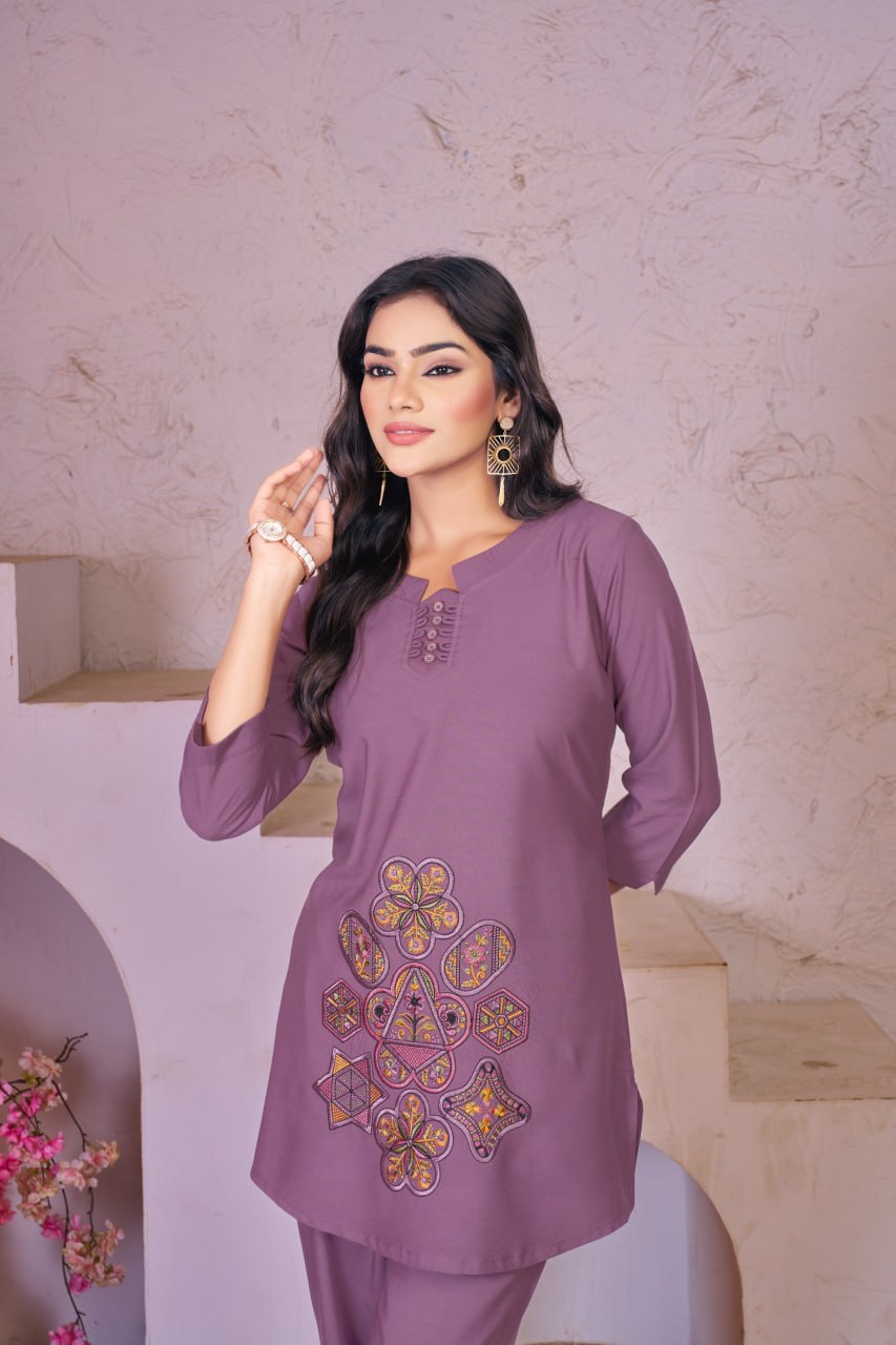 Pramukh Fab Lavender Color Rayon Co-ords Set
