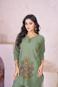 Pramukh Fab Olive Color Rayon Co-ords Set