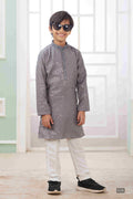 Raivat Ethnic Art Silk Embroidery Work Kids Kurta Pajama In Grey Colour