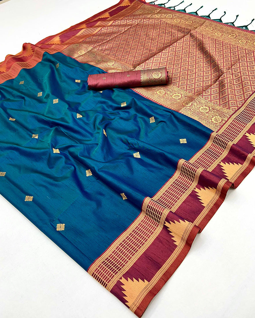 Monjolika Fashion Teal Blue Weaving Work Tussar Silk Festival Contemporary Saree
