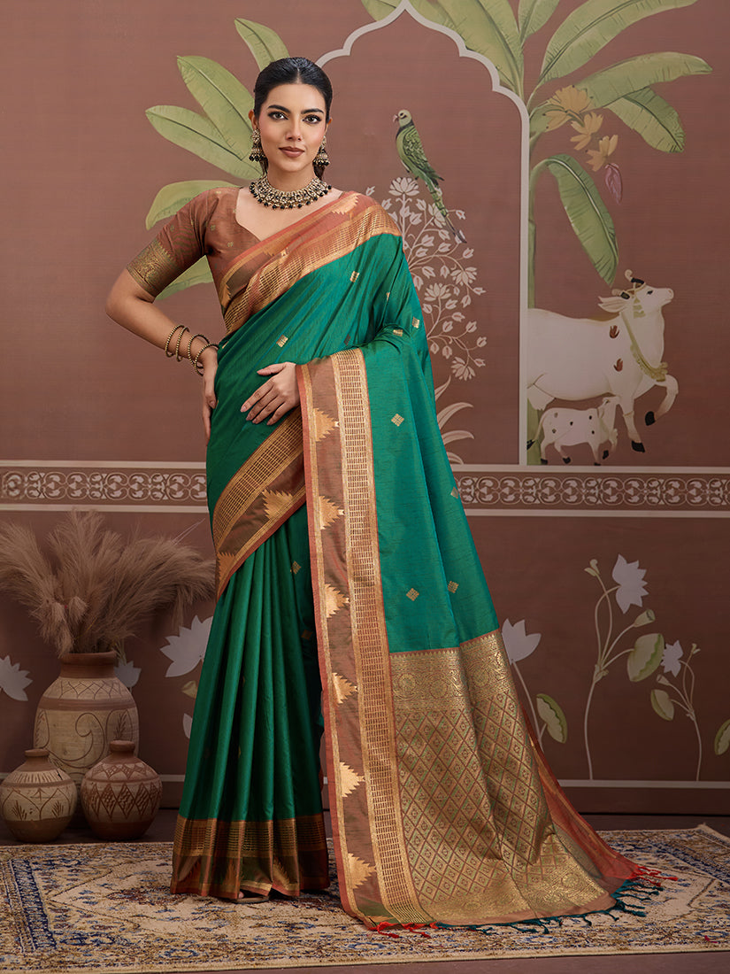 Monjolika Fashion Green Weaving Work Tussar Silk Festival Contemporary Saree