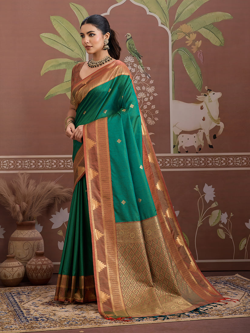 Monjolika Fashion Green Weaving Work Tussar Silk Festival Contemporary Saree