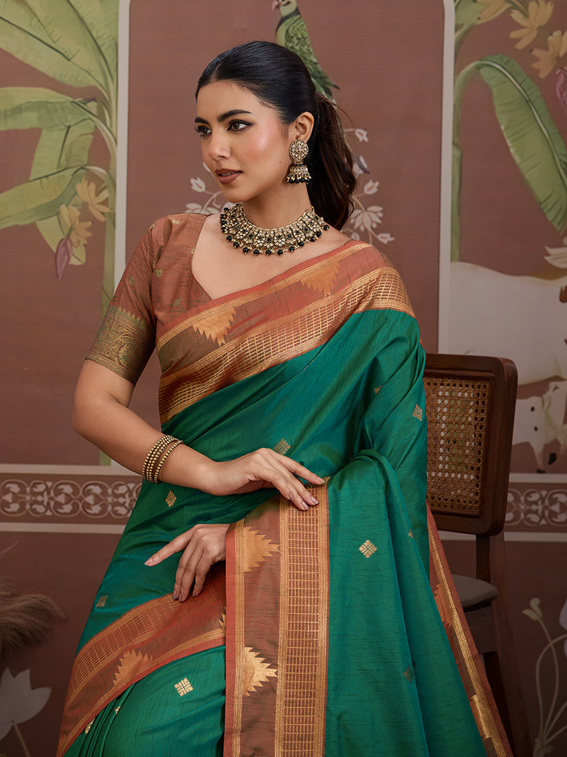 Monjolika Fashion Green Weaving Work Tussar Silk Festival Contemporary Saree