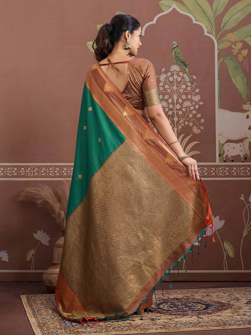 Monjolika Fashion Green Weaving Work Tussar Silk Festival Contemporary Saree
