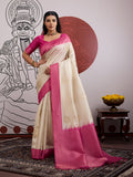 Monjolika Fashion Cream And Rani Pink Handloom Weaving Silk Blend Festival Trendy Saree