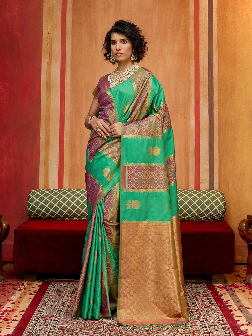 Monjolika Fashion Multi Colour Handloom Silk Blend Contemporary Saree With Weaving Work
