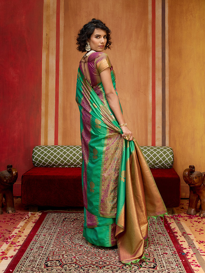 Monjolika Fashion Multi Colour Handloom Silk Blend Contemporary Saree With Weaving Work