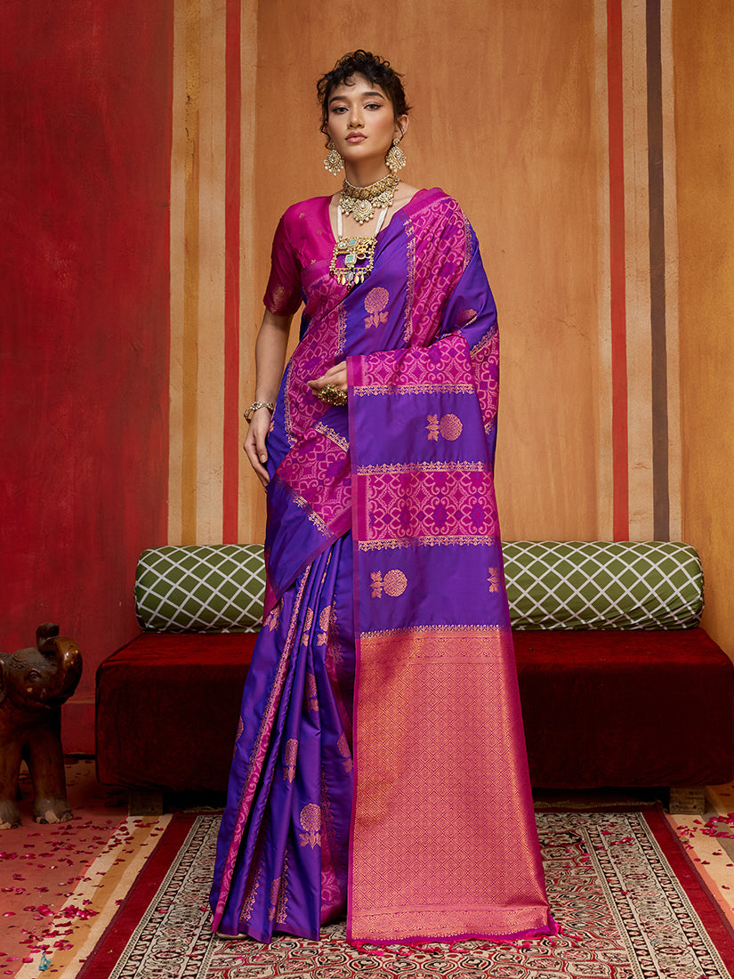 Monjolika Fashion Multi Colour Handloom Silk Blend Contemporary Saree With Weaving Work
