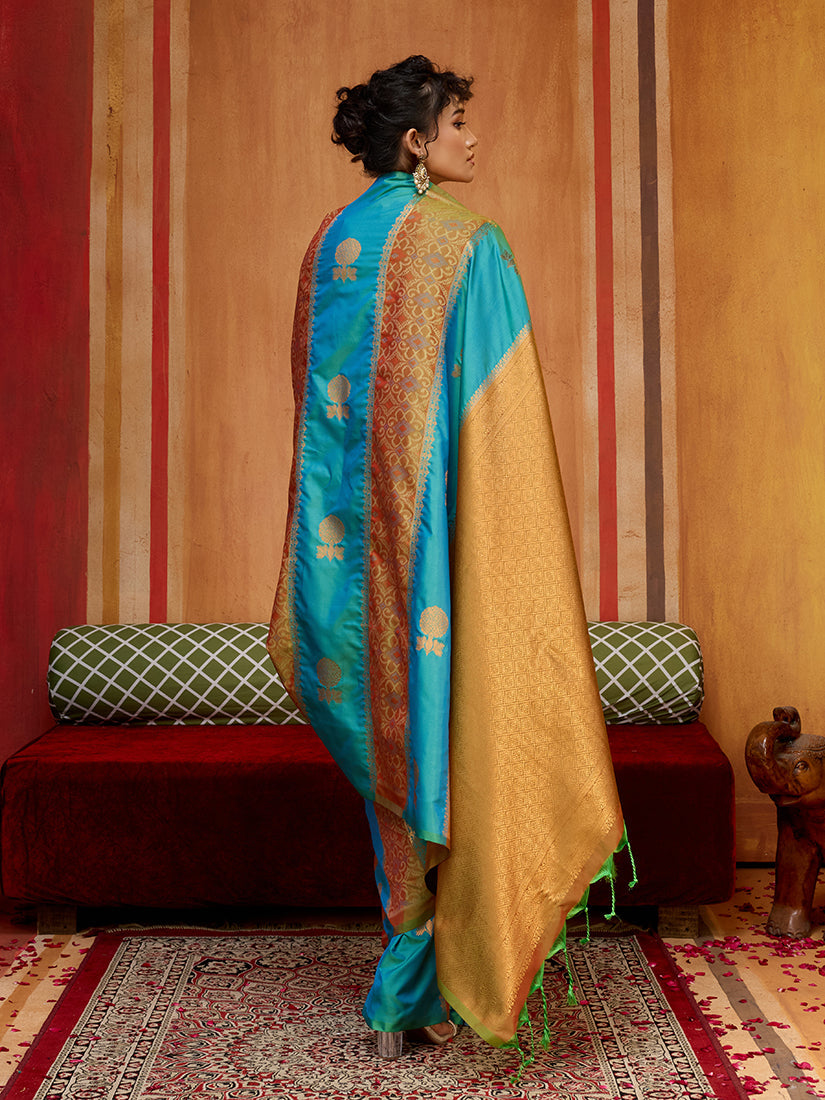 Monjolika Fashion Multi Colour Handloom Silk Blend Contemporary Saree With Weaving Work