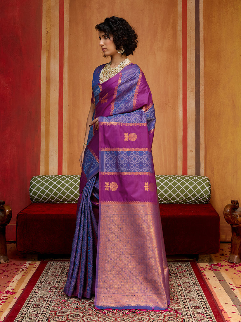 Monjolika Fashion Multi Colour Handloom Silk Blend Contemporary Saree With Weaving Work