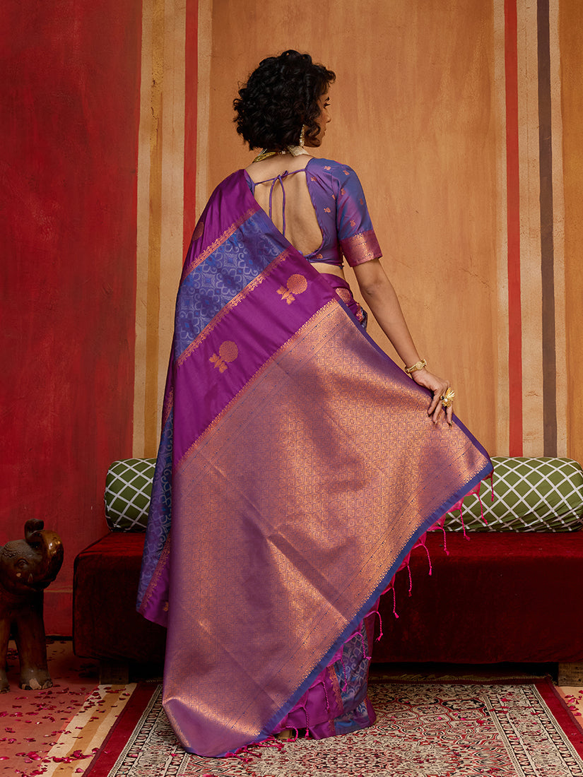 Monjolika Fashion Multi Colour Handloom Silk Blend Contemporary Saree With Weaving Work