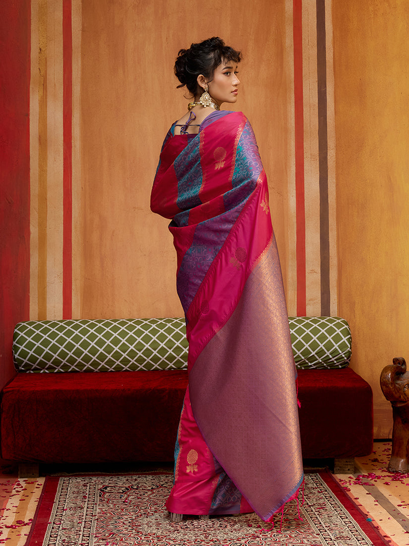 Monjolika Fashion Multi Colour Handloom Silk Blend Contemporary Saree With Weaving Work