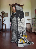 Monjolika Fashion Satin Printed Black Casual Saree