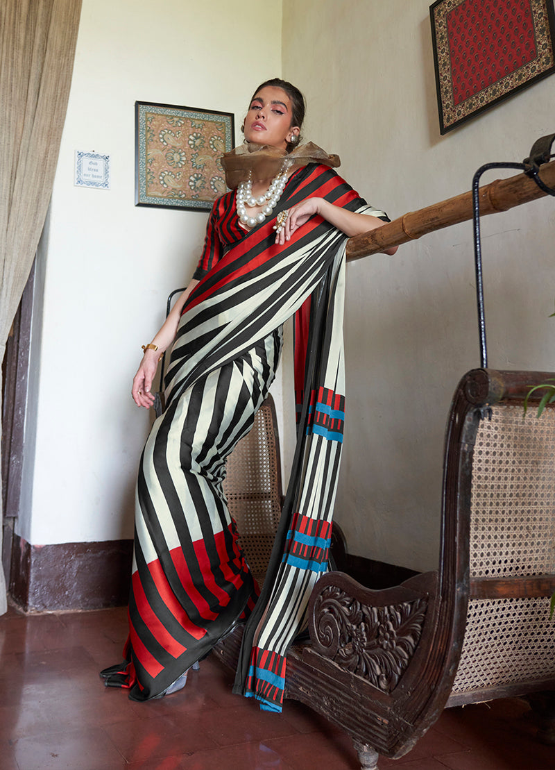 Monjolika Fashion Satin Printed Multicolor Casual Saree