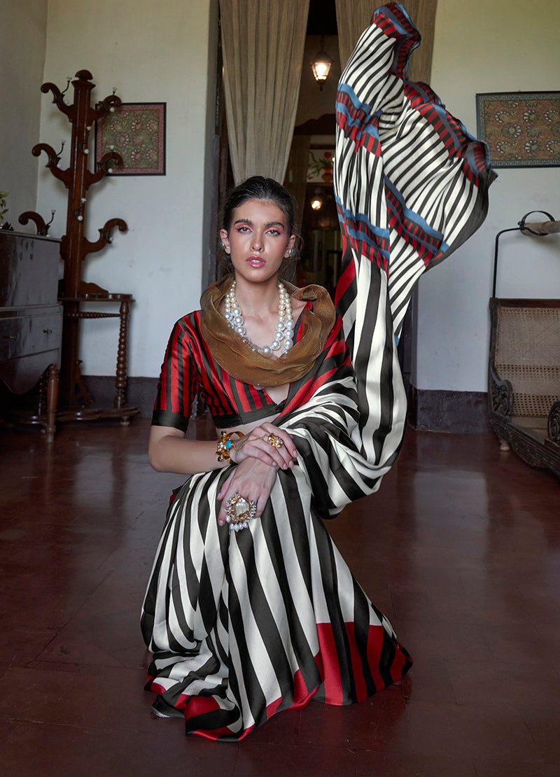 Monjolika Fashion Satin Printed Multicolor Casual Saree