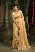 Monjolika Fashion Beige Silk Blend Saree With Embroidered Jari And Cut-Dana Work