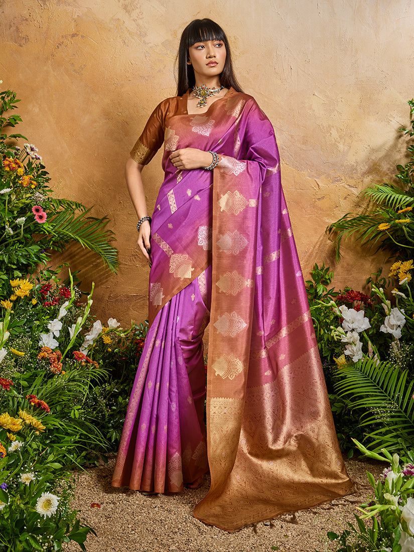 Monjolika Fashion Weaving Handloom Silk Blend Magenta Contemporary Saree