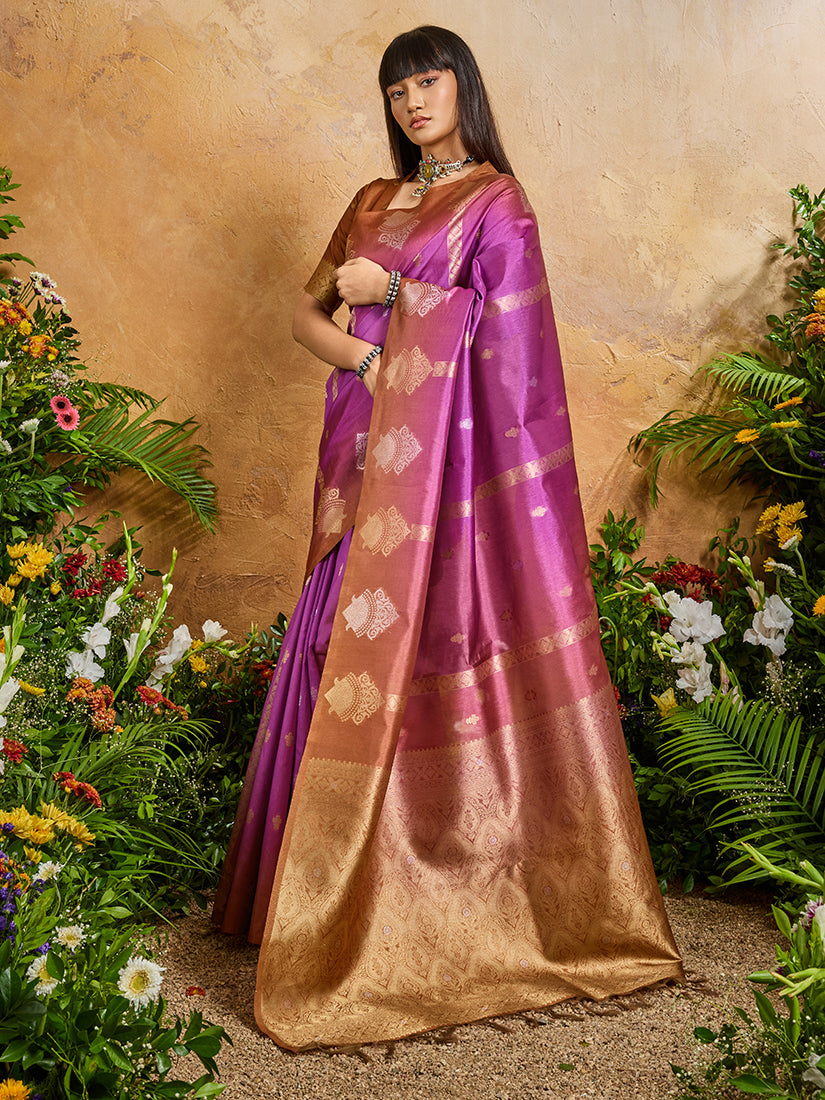 Monjolika Fashion Weaving Handloom Silk Blend Magenta Contemporary Saree