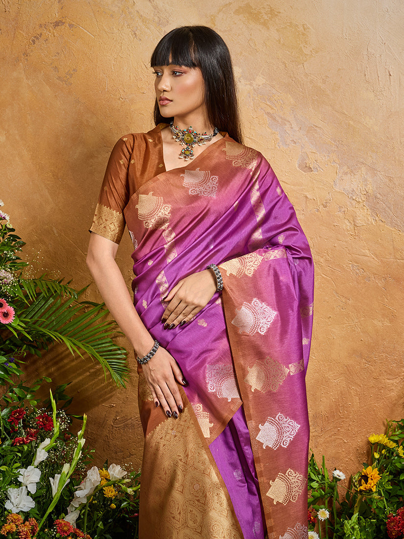 Monjolika Fashion Weaving Handloom Silk Blend Magenta Contemporary Saree