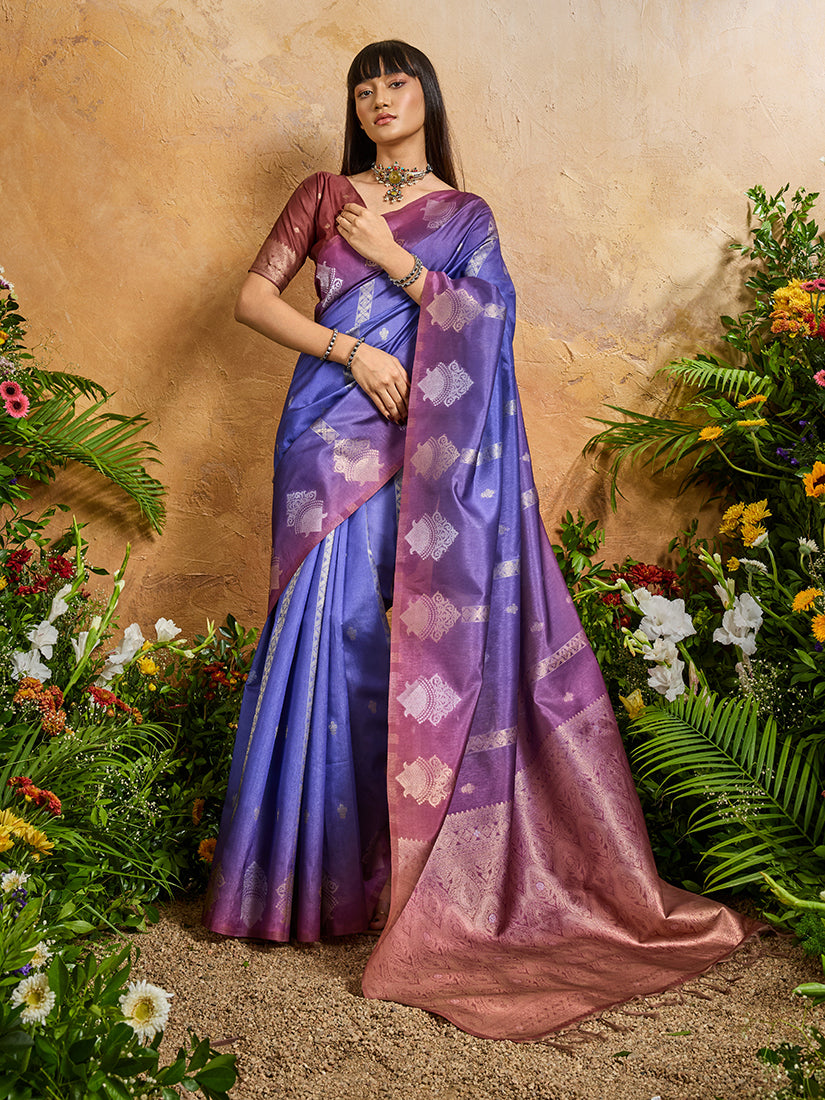 Monjolika Fashion Weaving Handloom Silk Blend Violet Contemporary Saree