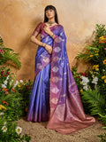 Monjolika Fashion Weaving Handloom Silk Blend Violet Contemporary Saree