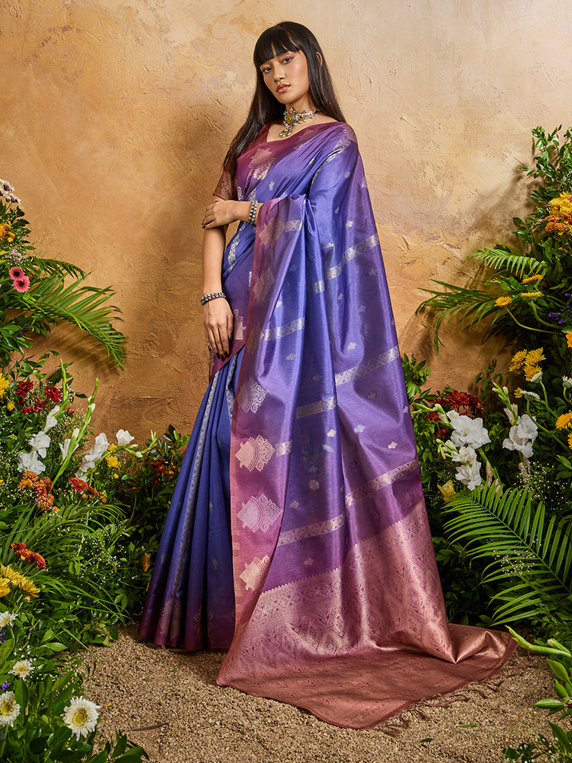Monjolika Fashion Weaving Handloom Silk Blend Violet Contemporary Saree