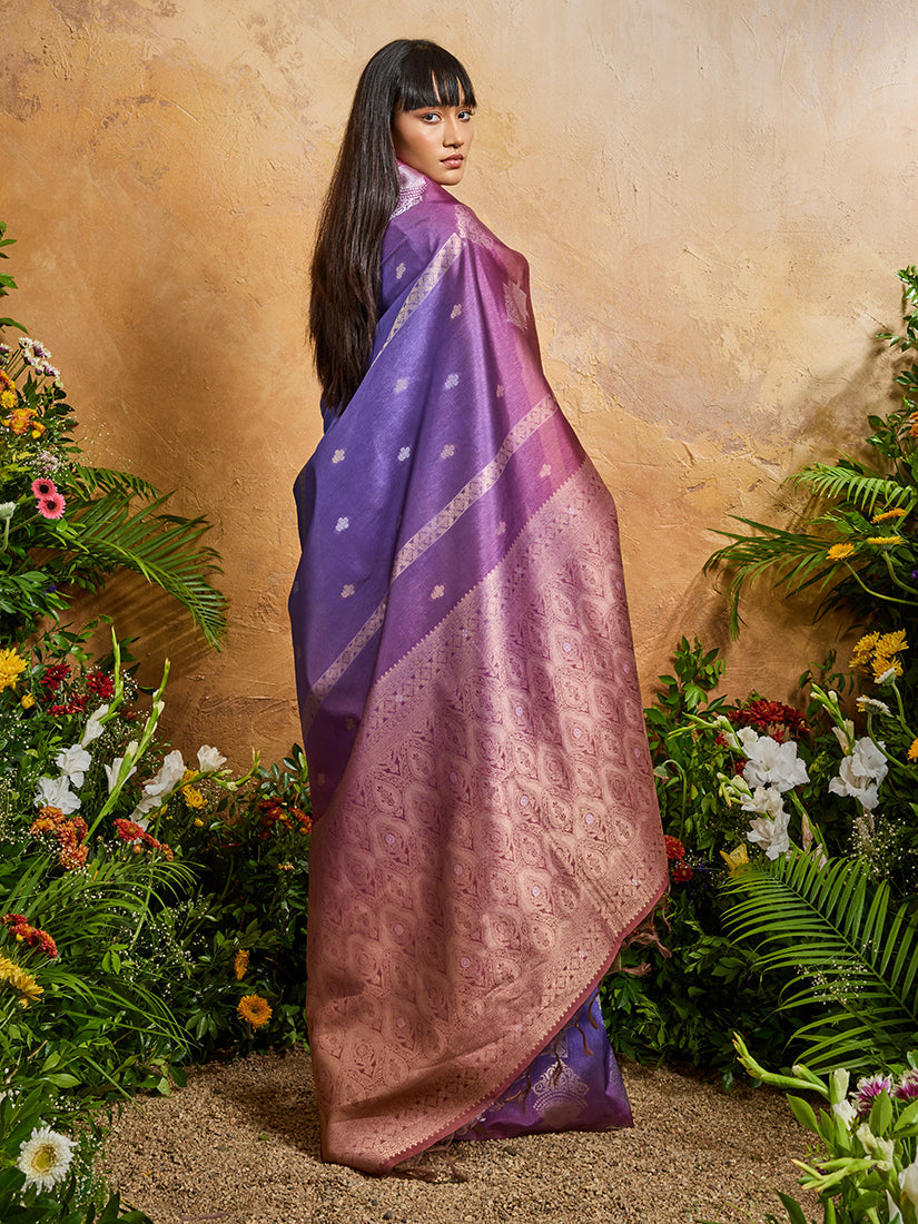 Monjolika Fashion Weaving Handloom Silk Blend Violet Contemporary Saree