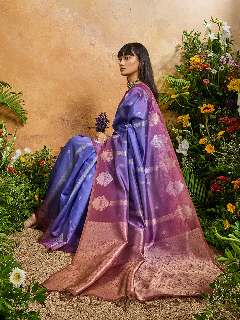 Monjolika Fashion Weaving Handloom Silk Blend Violet Contemporary Saree