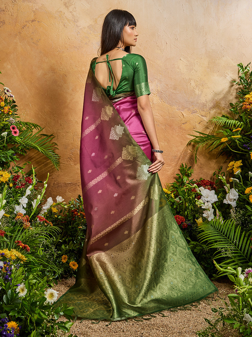 Monjolika Fashion Weaving Handloom Silk Blend Magenta Pink Contemporary Saree