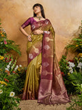 Monjolika Fashion Weaving Handloom Silk Blend Mehendi Green Contemporary Saree