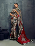 Monjolika Fashion Satin Dark Beige Printed Casual Saree