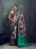 Monjolika Fashion Satin Lilac Printed Casual Saree