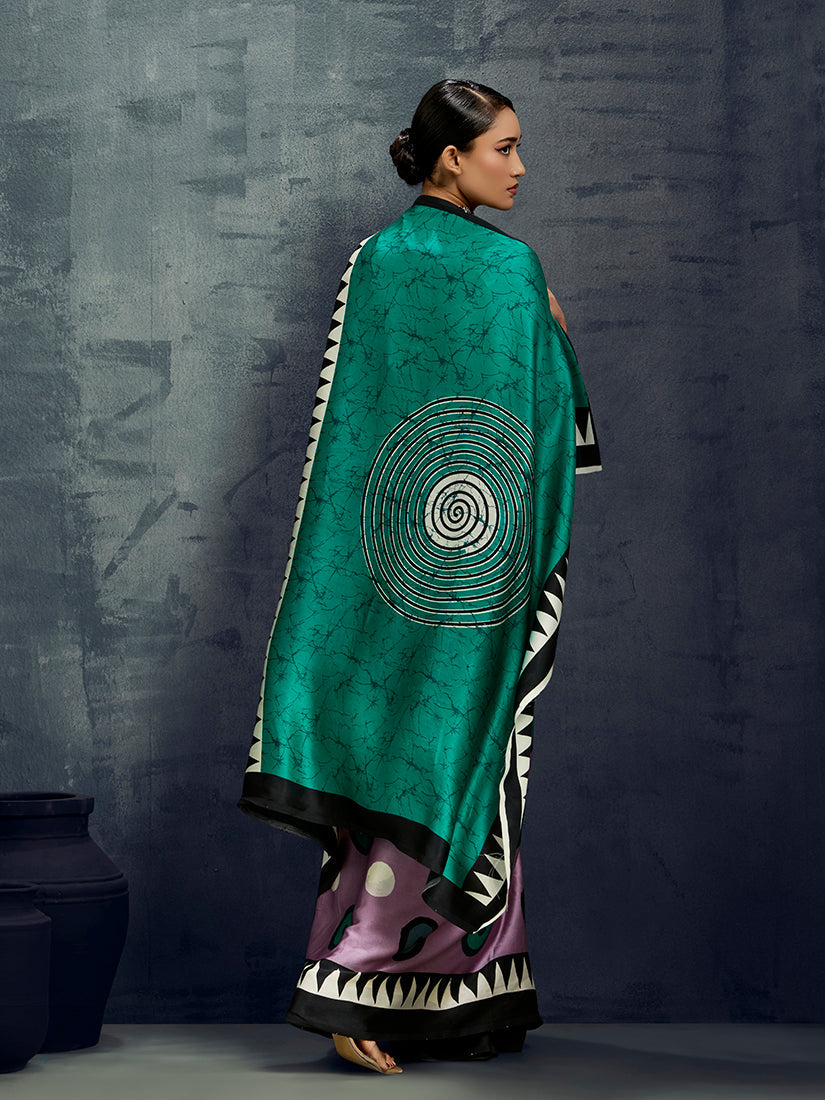 Monjolika Fashion Satin Lilac Printed Casual Saree