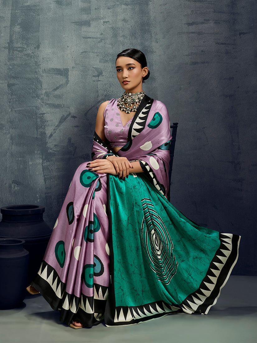 Monjolika Fashion Satin Lilac Printed Casual Saree