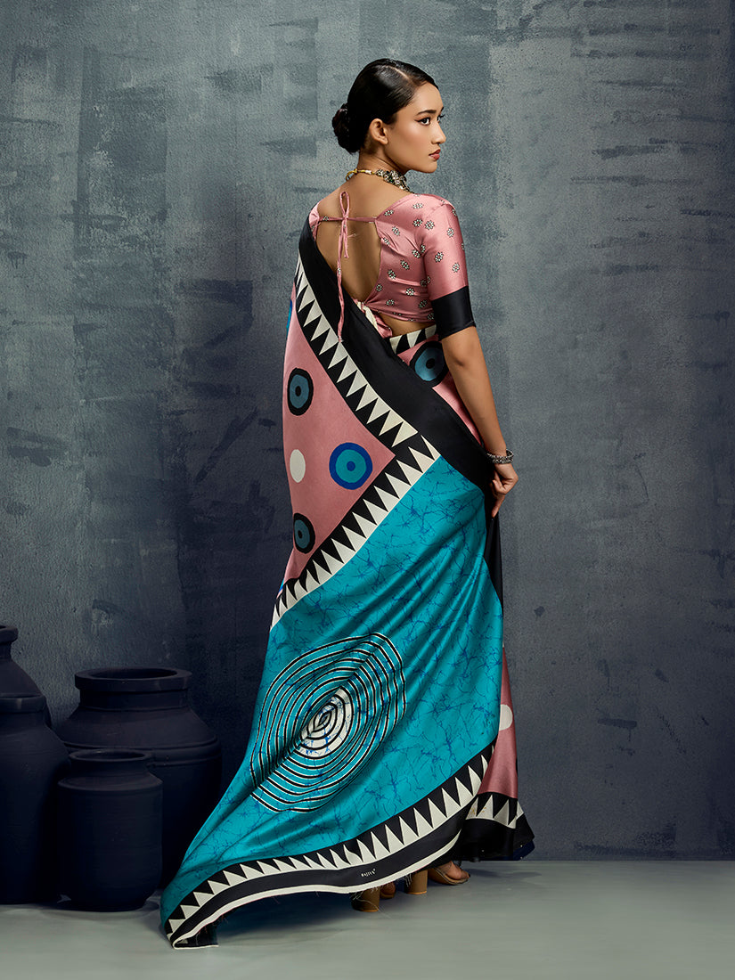 Monjolika Fashion Satin Light Pink Printed Casual Saree