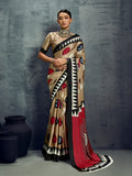 Monjolika Fashion Satin Chiku Printed Casual Saree