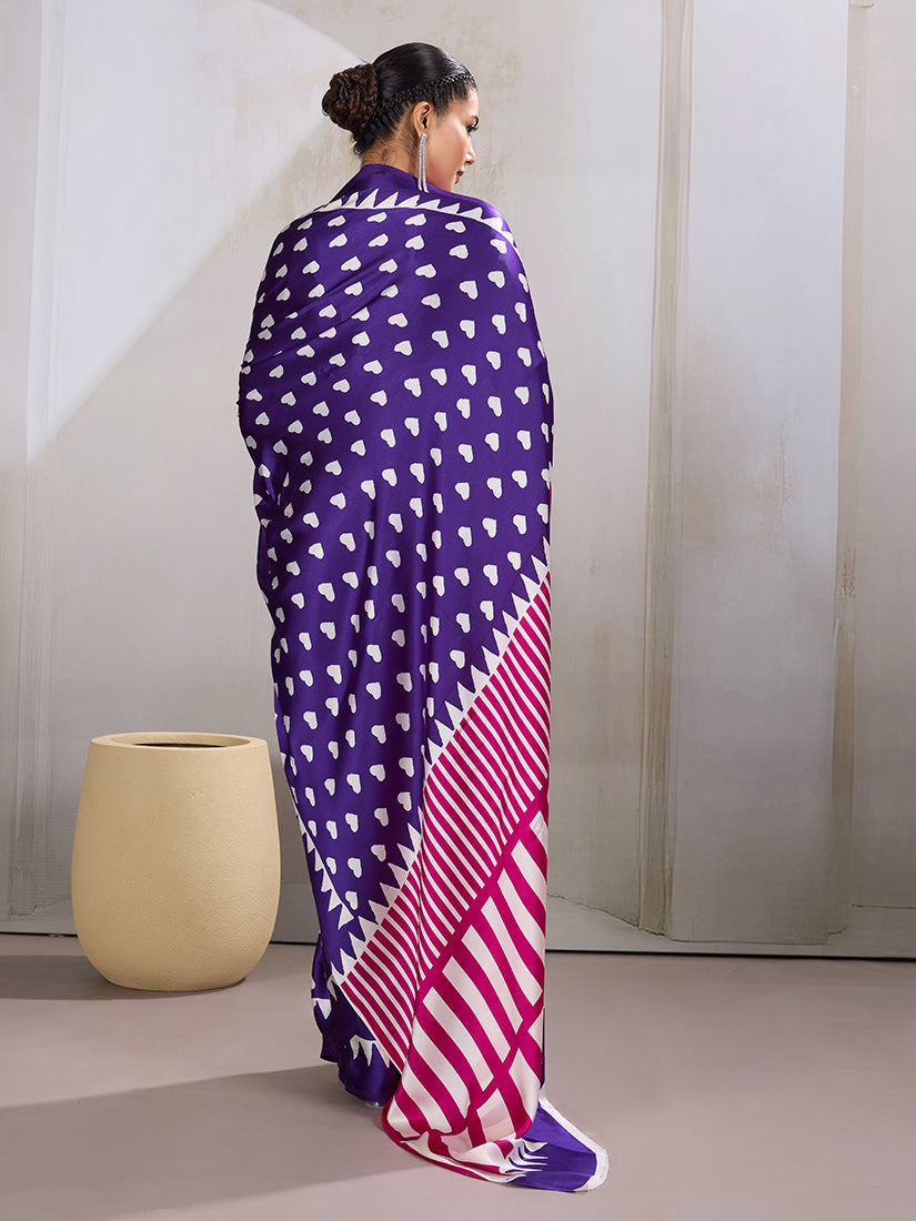 Monjolika Fashion Violet Printed Satin Saree