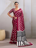 Monjolika Fashion Maroon Printed Satin Saree