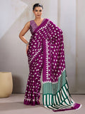 Monjolika Fashion Dark Magenta Printed Satin Saree