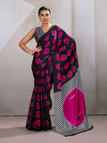 Monjolika Fashion Black & Hot Pink Satin Printed Saree