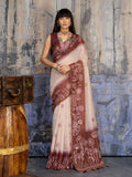 Monjolika Fashion Cotton Blend Cream & Brown Saree