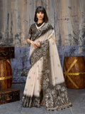 Monjolika Fashion Cotton Blend Cream & Black Saree