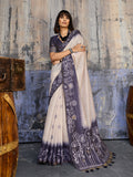 Monjolika Fashion Cotton Blend Cream & Navy Blue Saree
