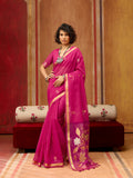 Monjolika Fashion Rani Pink Silk Blend woven Work Saree